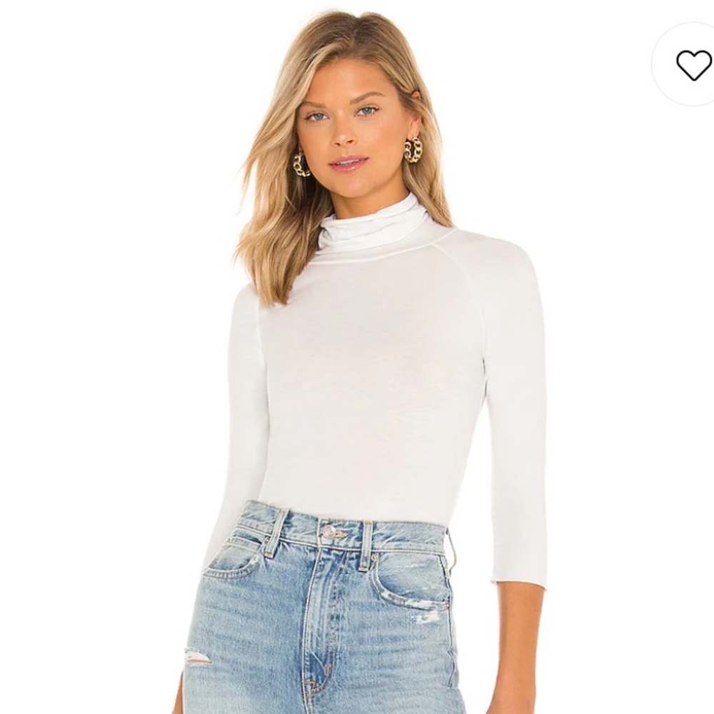 Free People White Modern Turtleneck 3/4 Sleeve Top